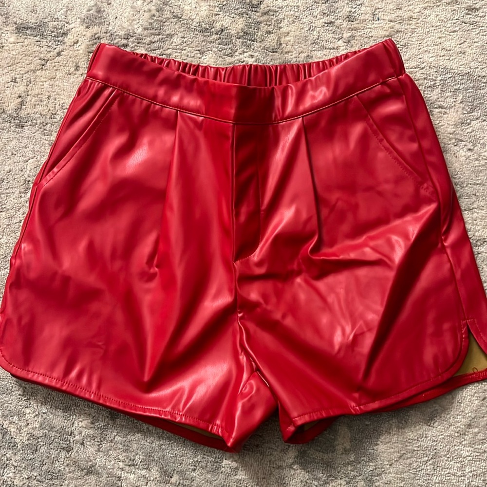Red leather shorts